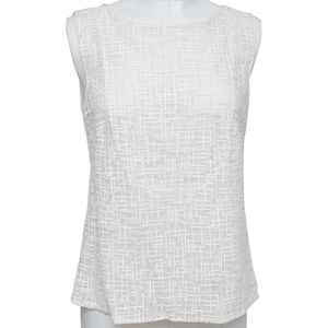CHANEL Blouse Top Shirt Ivory Sleeveless CC Faux Pearl Button Sz 40 2012